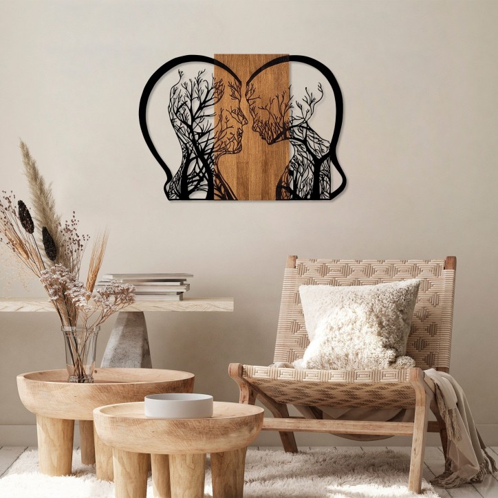 Decoración pared de madera Tree Woman And Man Love nogal negro 80x58 cm