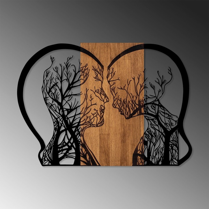 Decoración pared de madera Tree Woman And Man Love nogal negro 80x58 cm