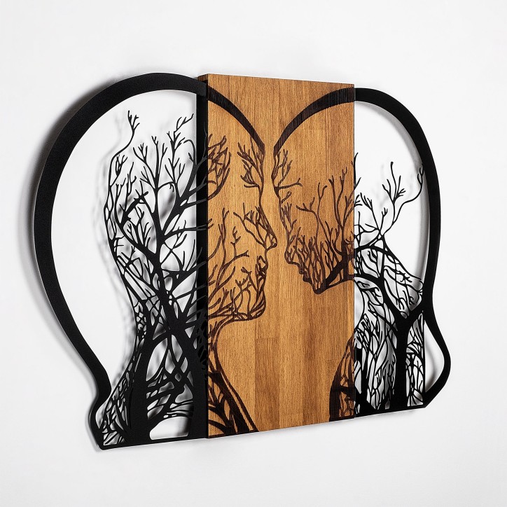 Decoración pared de madera Tree Woman And Man Love nogal negro 80x58 cm