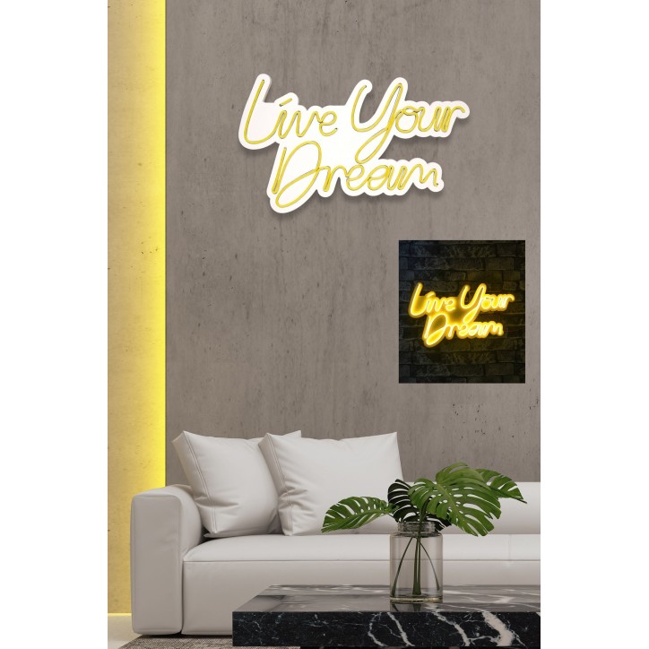 Iluminación LED decorativa de plástico Live Your Dream amarillo 30x53x2 cm