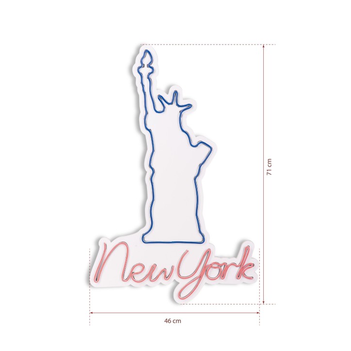 Iluminación LED decorativa de plástico New York rosado azul 46x70x2 cm