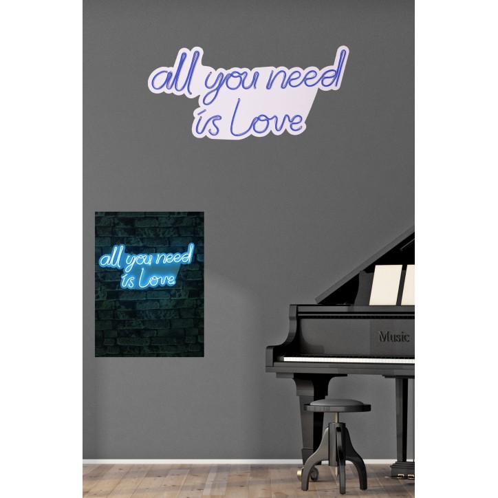 Iluminación LED decorativa de plástico All You Need is Love azul 32x60x2 cm