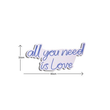 Iluminación LED decorativa de plástico All You Need is Love azul 32x60x2 cm