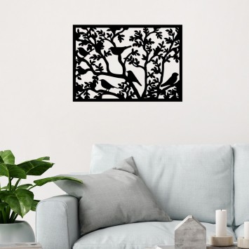 Decoración pared de metal Tree Branch Birds 2 negro 59x41 cm