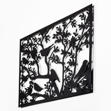 Decoración pared de metal Tree Branch Birds 2 negro 59x41 cm