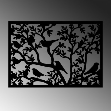 Decoración pared de metal Tree Branch Birds 2 negro 59x41 cm