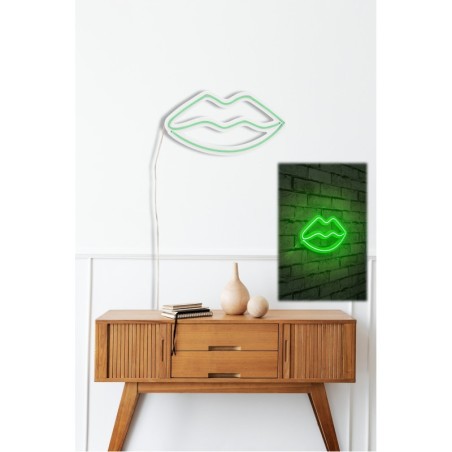 Iluminación LED decorativa de plástico Lips verde 36x19x2 cm