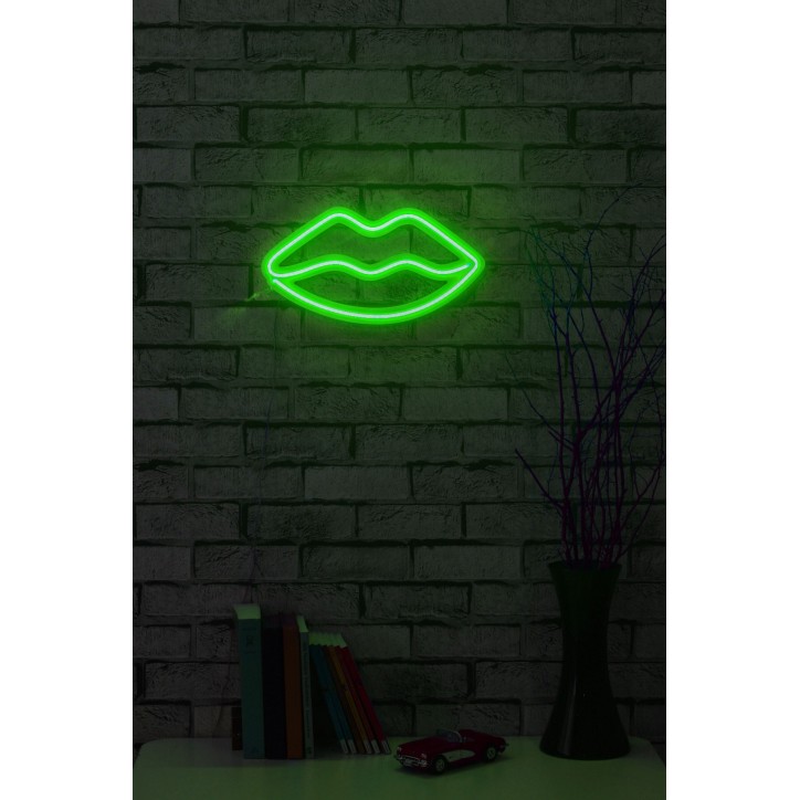 Iluminación LED decorativa de plástico Lips verde 36x19x2 cm