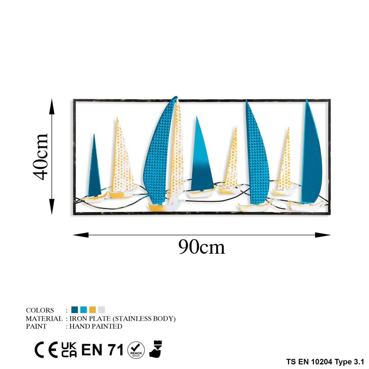 Decoración pared de metal Yelkenli 2 multicolor 90x40 cm