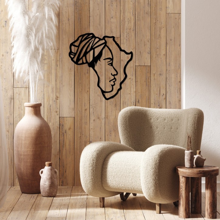 Decoración pared de metal African Woman-446 negro 67x70 cm