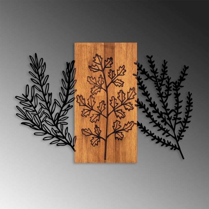 Decoración pared de madera Triple Herbs-385 nogal negro 85x58 cm