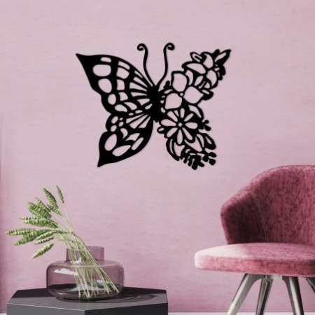 Decoración pared de metal Butterfly From Flower negro 59x1.5x49 cm