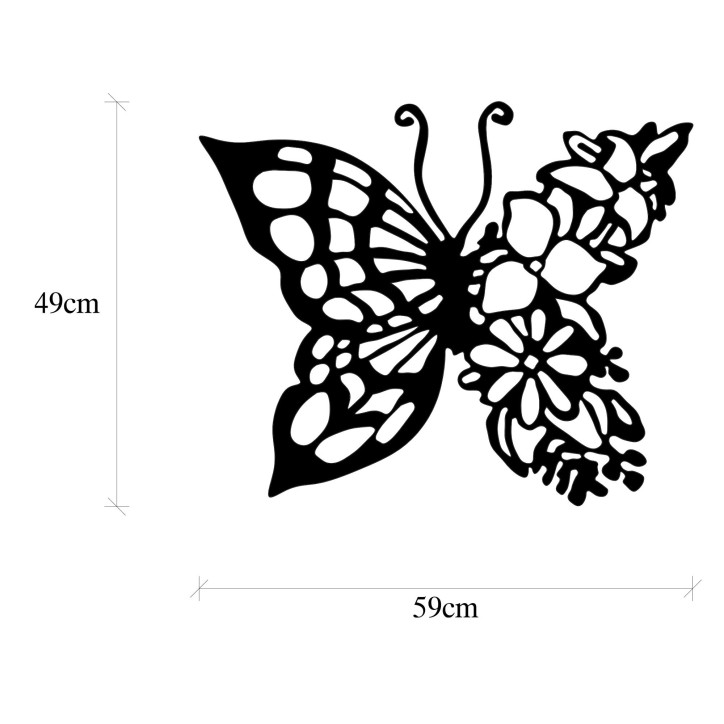 Decoración pared de metal Butterfly From Flower negro 59x1.5x49 cm