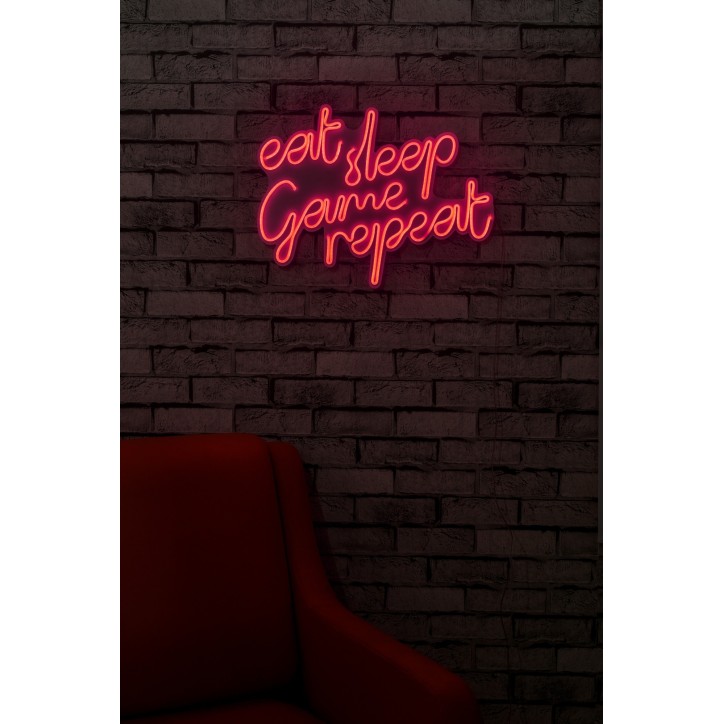 Iluminación LED decorativa de plástico eat sleep game repeat rosa 51x40x2 cm