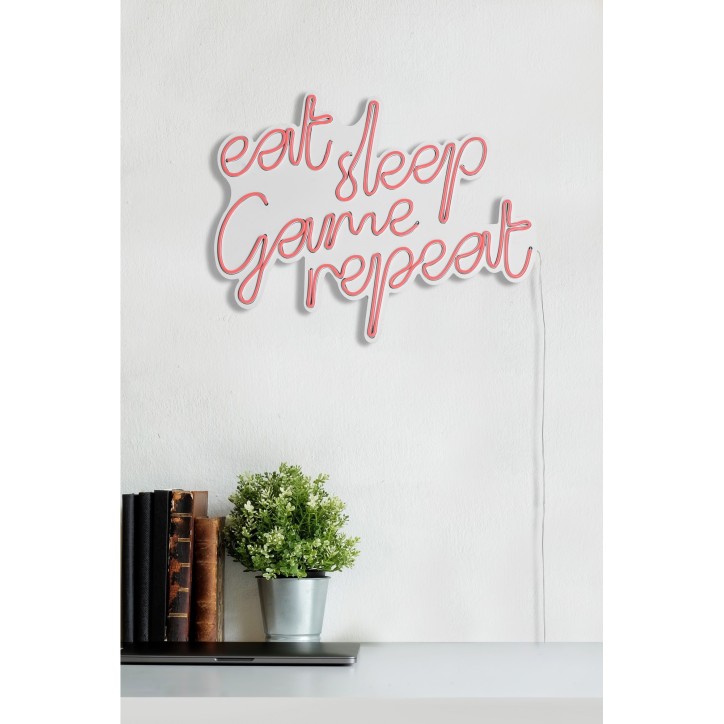 Iluminación LED decorativa de plástico eat sleep game repeat rosa 51x40x2 cm