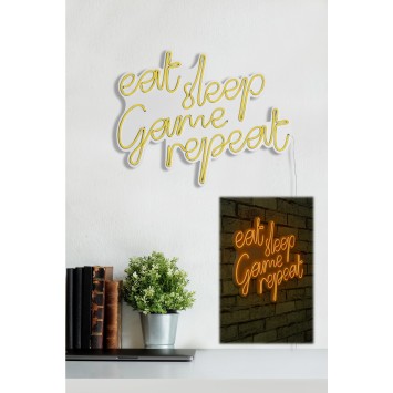 Iluminación LED decorativa de plástico eat sleep game repeat amarillo 51x40x2 cm