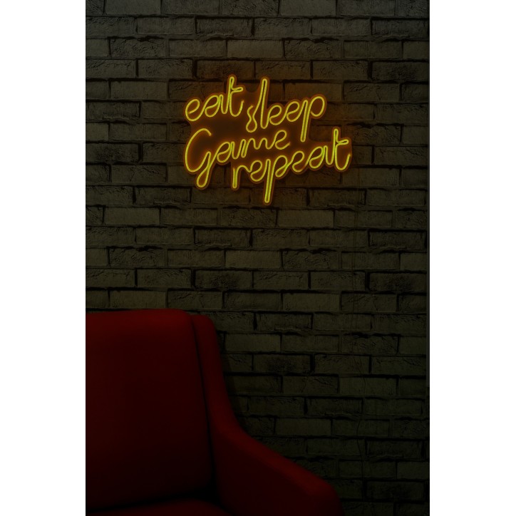 Iluminación LED decorativa de plástico eat sleep game repeat amarillo 51x40x2 cm