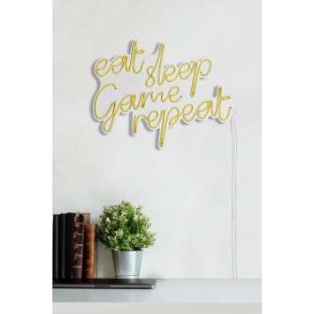 Iluminación LED decorativa de plástico eat sleep game repeat amarillo 51x40x2 cm