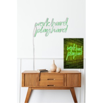 Iluminación LED decorativa de plástico Work Hard Play Hard verde 55x36x2 cm