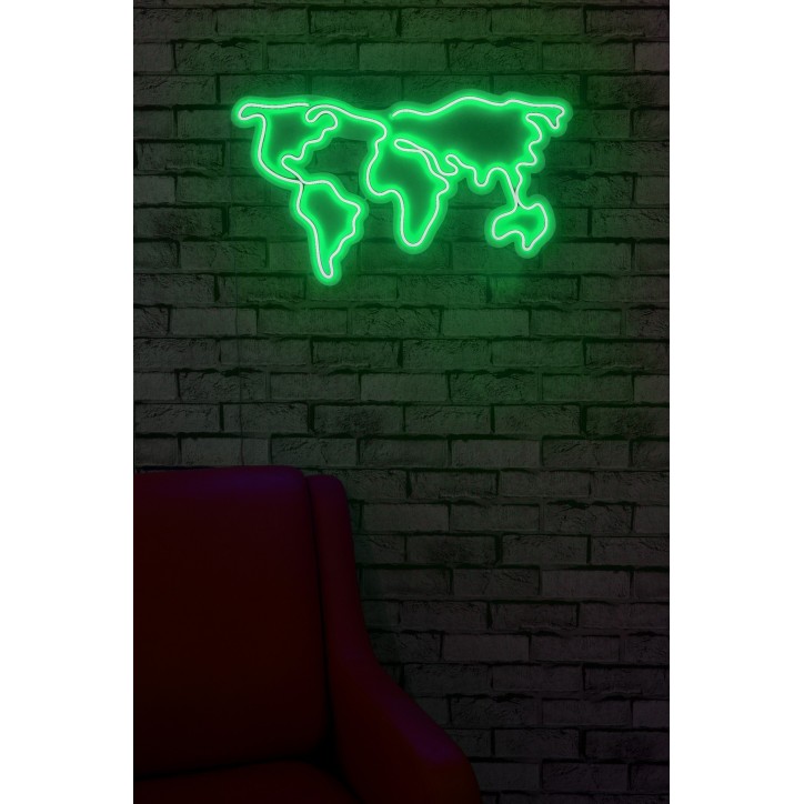 Iluminación LED decorativa de plástico World Map verde 66x38x2 cm