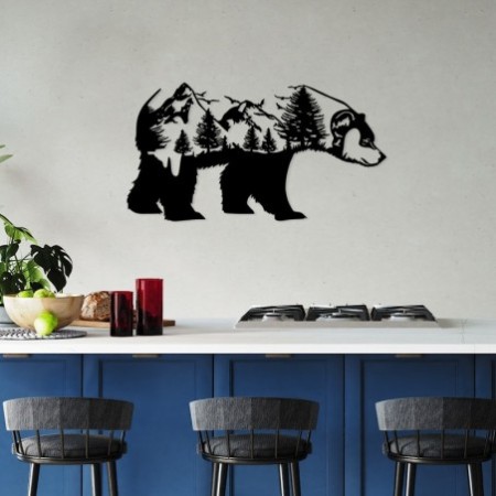 Decoración pared de metal Bear Of The Forest negro 70x37 cm