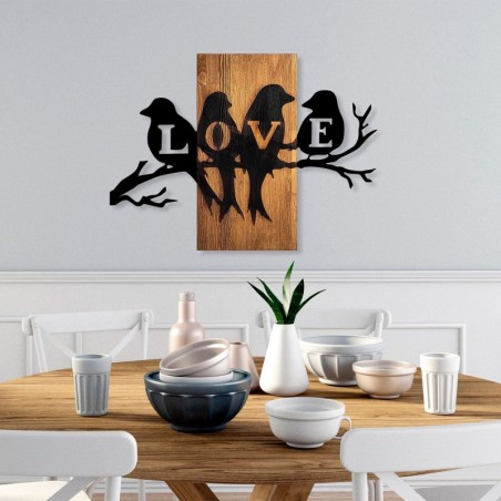 Decoración pared de madera Love Birds nogal negro 75x57 cm