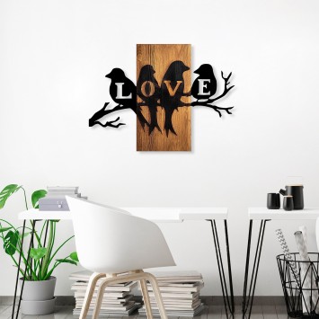 Decoración pared de madera Love Birds nogal negro 75x57 cm