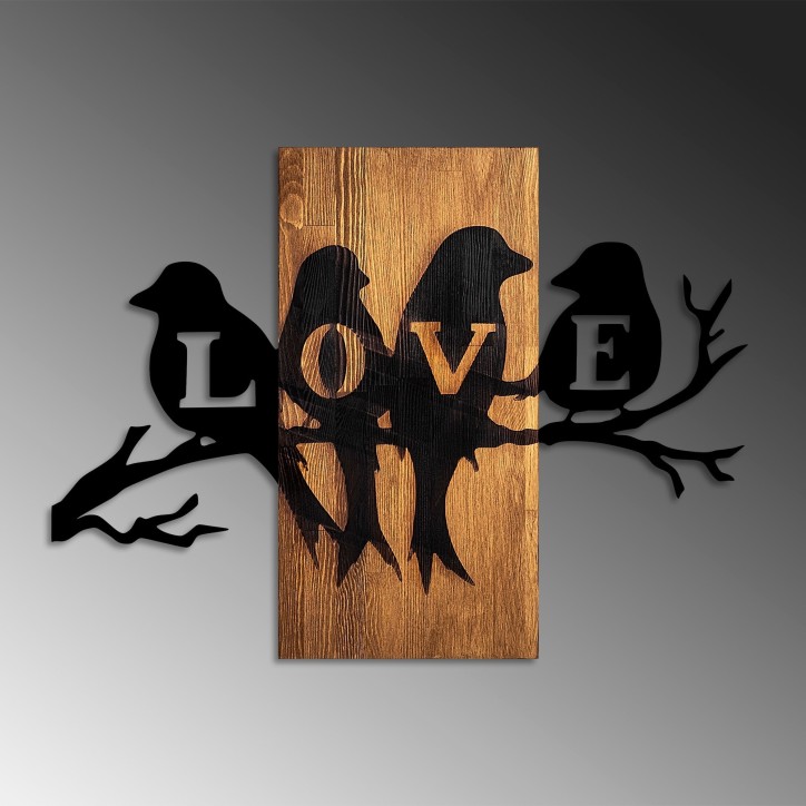 Decoración pared de madera Love Birds nogal negro 75x57 cm