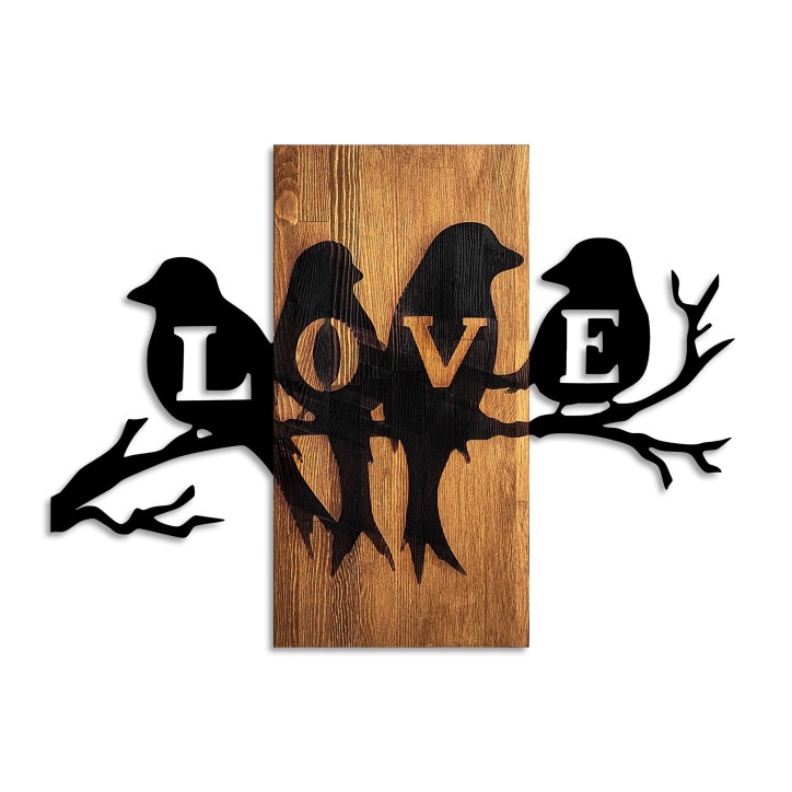 Decoración pared de madera Love Birds nogal negro 75x57 cm