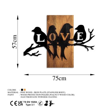 Decoración pared de madera Love Birds nogal negro 75x57 cm