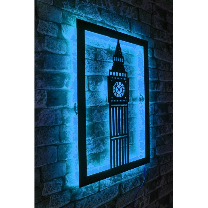 Iluminación LED decorativa Big Ben azul 60x31 cm