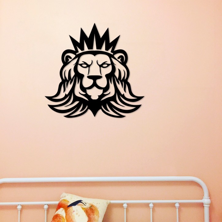 Decoración pared de metal Lion 2 negro 60x57 cm