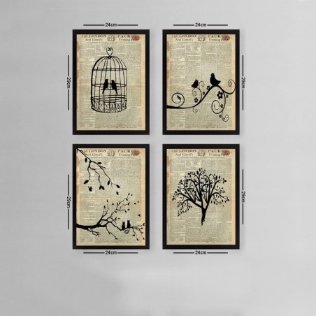Cuadro decorativo enmarcado SET_077 multicolor 24x29 cm (4 piezas)
