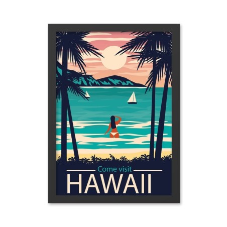 Pintura decorativa enmarcada MDF Hawaii 2 (40 x 55) multicolor 40x55 cm
