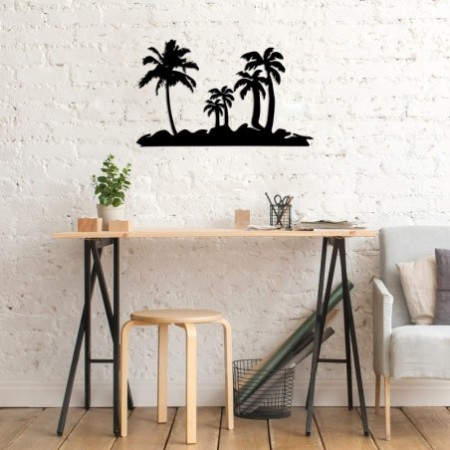 Decoración pared de metal Palm Trees-460 negro 70x42 cm