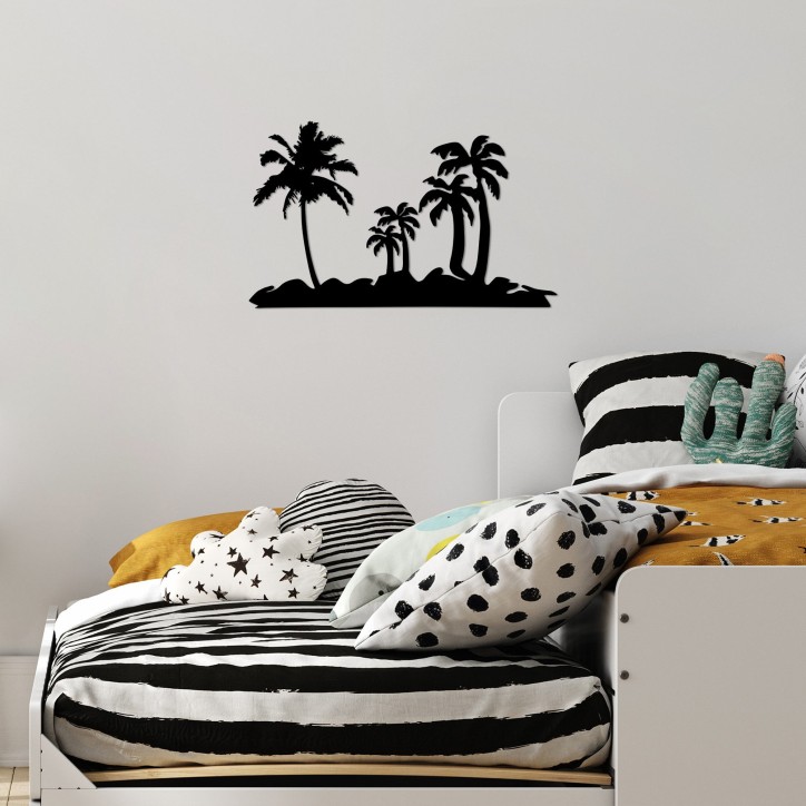 Decoración pared de metal Palm Trees-460 negro 70x42 cm