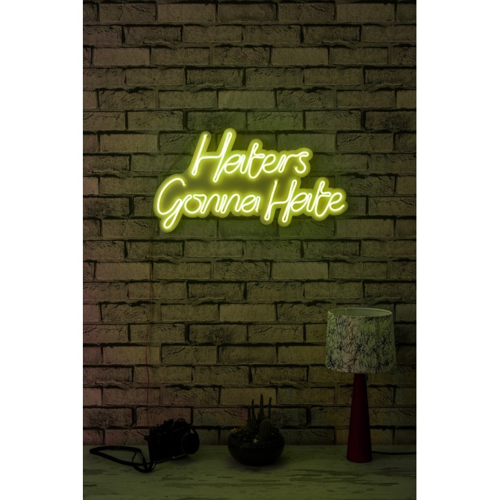 Iluminación LED decorativa de plástico Haters Gonna Hate amarillo 58x32x2 cm