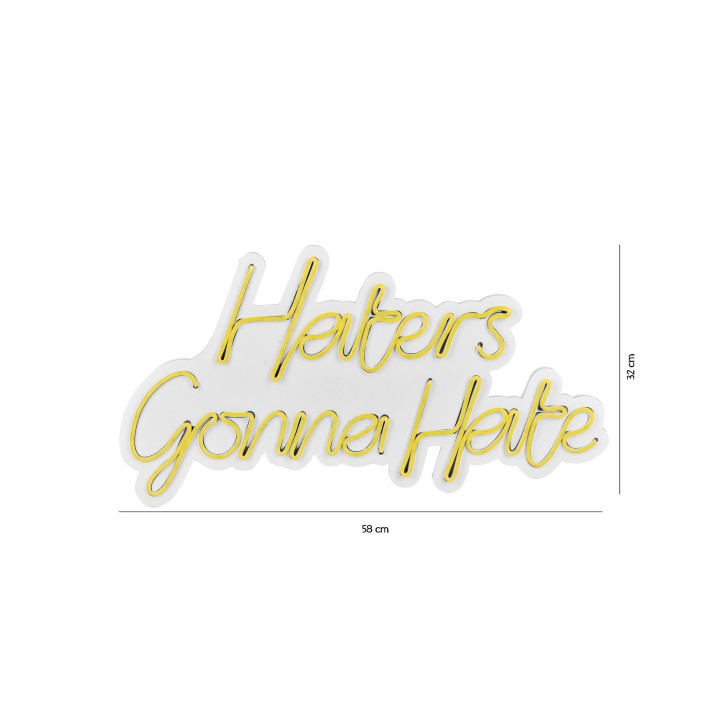 Iluminación LED decorativa de plástico Haters Gonna Hate amarillo 58x32x2 cm