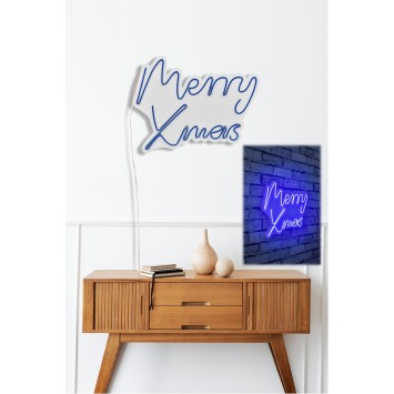 Iluminación LED decorativa de plástico Merry Christmas azul 43x33x2 cm