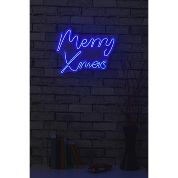 Iluminación LED decorativa de plástico Merry Christmas azul 43x33x2 cm