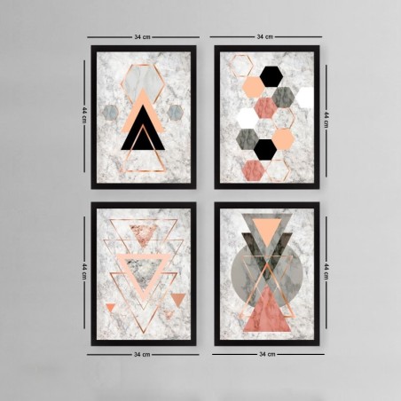 Cuadro decorativo enmarcado SET_081 multicolor 34x44 cm (4 piezas)