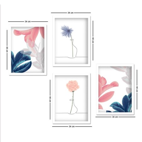 Cuadro decorativo enmarcado SET_125 multicolor 34x44 cm (4 piezas)