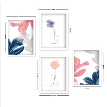 Cuadro decorativo enmarcado SET_125 multicolor 34x44 cm (4 piezas)
