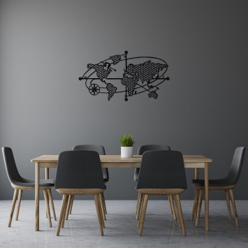 Decoración pared de metal World Map 1 negro 70x39 cm