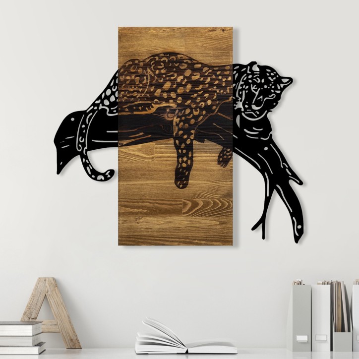 Decoración pared de madera Leopard nogal negro 66x3x58 cm