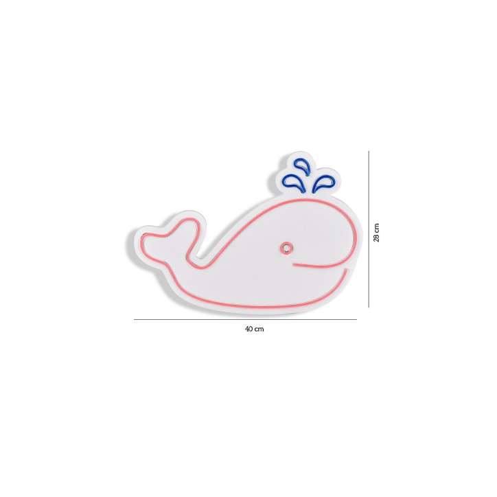 Iluminación LED decorativa de plástico Baby Whale rosado azul 40x28x2 cm