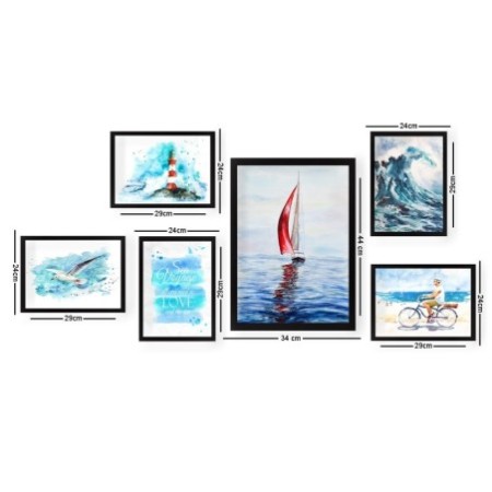 Cuadro decorativo enmarcado SET_016 multicolor 24x29 cm (5 piezas) 24x44 cm (1 pieza)