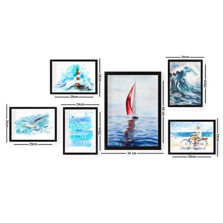 Cuadro decorativo enmarcado SET_016 multicolor 24x29 cm (5 piezas) 24x44 cm (1 pieza)