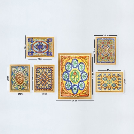 Cuadro decorativo enmarcado SET_098 multicolor 24x29 cm (5 piezas) 24x44 cm (1 pieza)