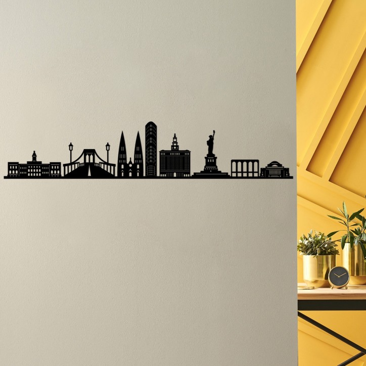 Decoración pared de metal New York Skyline negro 120x 24 cm